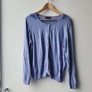 Vintage Jessica Beaded Shoulder Cotton Blend Knit Button Down Cardigan